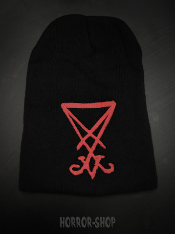 Sigil of Lucifer beanie, black with red embroydery
