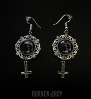 Round came skull with Inverted cross earrings