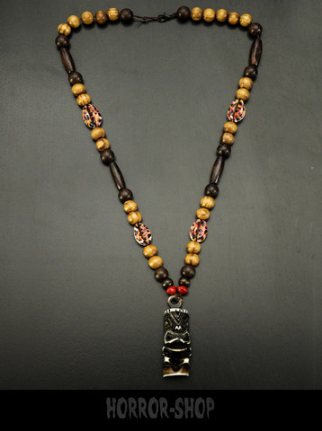 Tiki statue necklace, brown