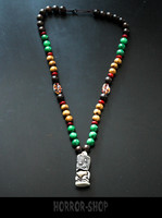 Tiki statue necklace, white with green pearls