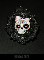 Sugarskull brooch, black, pink hairdecoration (3)