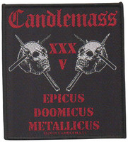 CANDLEMASS Epicus Doomicus Metallicus 35th Anniversary kangasmerkki (kaksi kalloa)