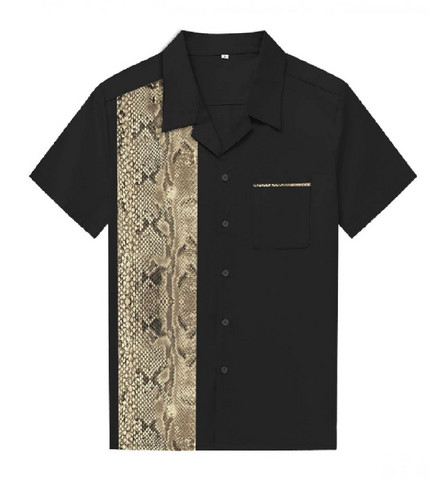 Black bowling retro shirt with snake skin decoration