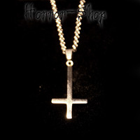 Inverted cross, silver color necklace