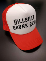 Hillbilly Drunk Club trucker cap red-and-white