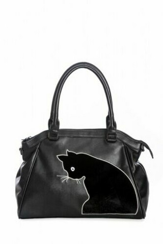 Musta tilava kissa käsilaukku