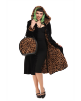 Hupullinen leopardivuorinen samettitalvitakki