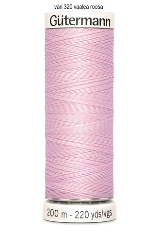 Gütermann ompelulanka 200m, väri 320 vaalea roosa, violettiin vivahtava