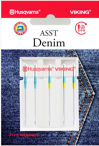 Husqvarna Viking Farkkuneula, lajitelma, koot 90-110, 5 kpl