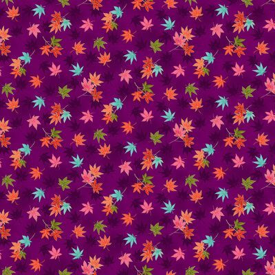 Violettipohjainen lehtikuvioinen puuvillakangas Maple Leaf 2517 L