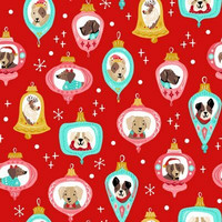 Punainen joulukoirakuvioinen puuvillakangas Dog Ornaments