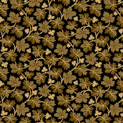 Mustapohjainen ruskealehtinen puuvillakangas Maple Leaves 656 K