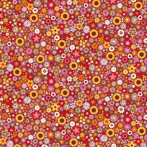 Punainen pikkukukka-kuvioinen puuvillakangas, Mini Floral