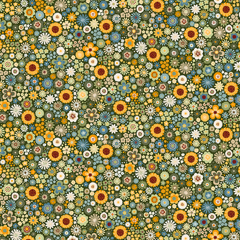 Vihreä pikkukukka-kuvioinen puuvillakangas, Mini Floral