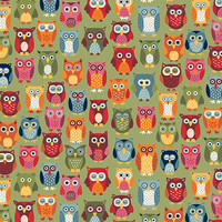Vihreä pöllökuvioinen puuvillakangas, Owls