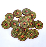 Värikäs puunappi, 20 mm, kelta-vihreäsävyinen
