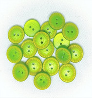 Vihreä nappi keltaisella reunuksella, 15 mm