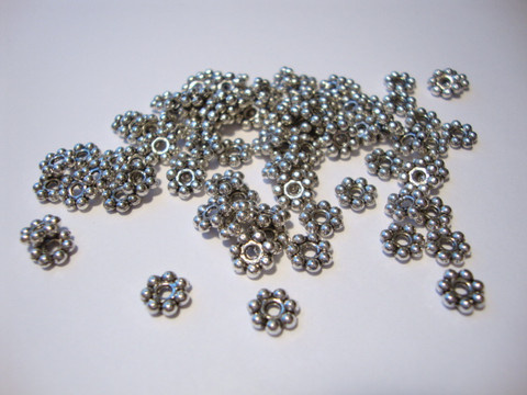 Metallihelmi/Välihelmi litteä pallorondelli antiikkipatinoitu hopeanvärinen 6 x 2 mm (20/pss)
