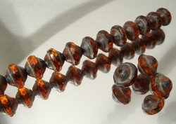 Tsekkiläinen lasihelmi hyrrä metalli/oranssi 8 x 10 mm (4 kpl/pss)