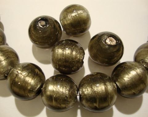 Folio lasihelmi musta / harmaa pyöreä 14 mm (2/pss)