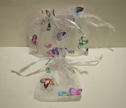 Organzapussi valkoinen kuvioitu 9,5 x 7 cm