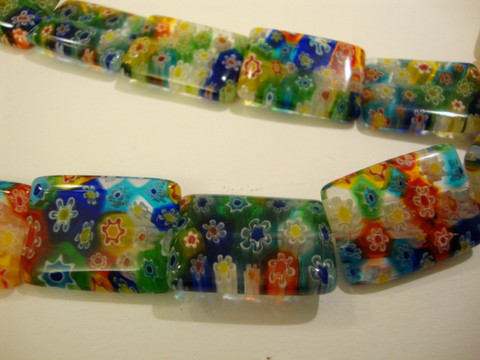 Millefiori lasihelmi Multicolor suorakaide 23 x 12 mm (2/pss)