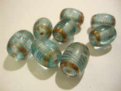 Lasihelmi turkoosi/pronssinvärinen ovaali tynnyri 17 x 14 mm (2 kpl/pss)