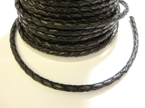Nahkanauha punottu musta pyöreä 3 mm (m-erä 1 m)