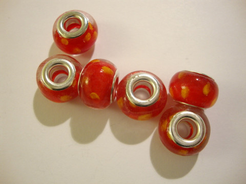 Pandora style -helmi punainen / keltainen 9 x 14 mm