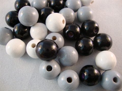 Rayher Puuhelmimix (puuhelmisekoitus) musta-harmaa-valkoinen 8 mm (82  kpl/pss)