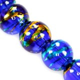 Lasihelmi pintavärjätty safiirinsininen-kulta  pyöreä 8 mm (20 kpl/pss)