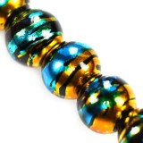 Lasihelmi pintavärjätty musta-kulta-turkoosi  pyöreä 8 mm (20 kpl/pss)