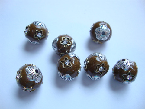 Kashmirihelmi ruskea-hopea 12 mm , reikä n. 2 mm