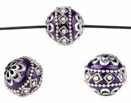 Kashmirihelmi tumma violetti-hopea 20 mm, reikä n. 2 mm