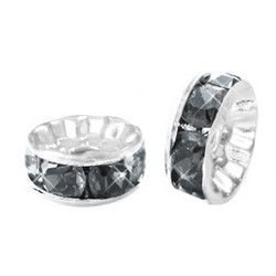 Välihelmi / strassirondelli antrasiitinharmaa - hopea 6mm (6kpl)