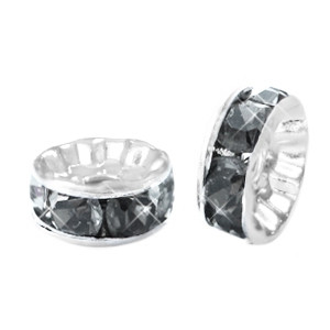 Välihelmi / strassirondelli antrasiitinharmaa - hopea 6mm (6kpl)