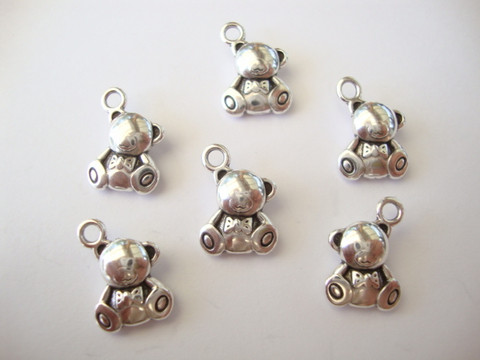 Riipus / maskotti antiikkihopea Nalle/Teddy Bear 11 x 10 mm