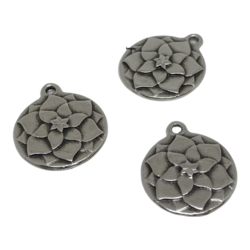 Riipus / maskotti antiikkihopea pyöreä Kukka / Lootus 20 x 17 mm