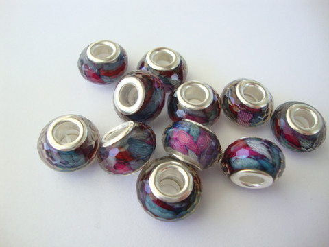Pandora style -helmi violetti/turkoosi/tummanpunainen fasetoitu hartsipinta 9 x 14 mm