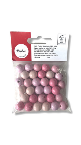 Rayher Puuhelmimix (puuhelmisekoitus) vaaleanpunainen-pinkki 12 mm (32 kpl/pss)