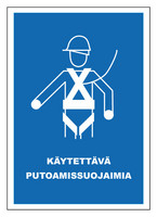 Käytettävä putoamissuojaimia kyltti