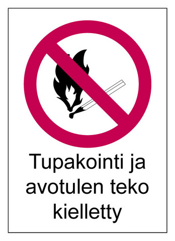 Tupakointi ja avotulen teko kieletty kyltti