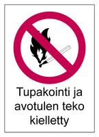 Tupakointi ja avotulen teko kieletty tarra