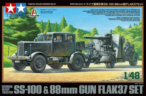 German Heavy Tractor Hanomag SS-100 & 8.8cm Anti Aircraft Gun FLAK37   1/48