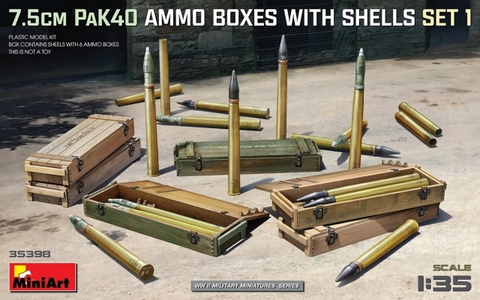 7.5cm PaK 40 Ammo Boxes with Shells Set 1  1/35