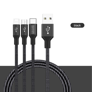 Nillkin 3A/15W 3-IN-1 USB A to 1 x MicroUSB + 1 x USB-C + 1 x Lightning port -kaapeli, pituus 1,5m - Musta
