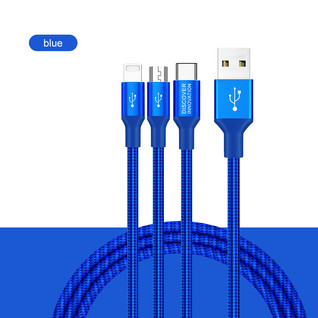 Nillkin 3A/15W 3-IN-1 USB A to 1 x MicroUSB + 1 x USB-C + 1 x Lightning port -kaapeli, pituus 1,5m - Sininen