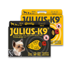 JULIUS-K9® Punkkien ja kirppujen ultraäänikarkoitin kaulapantaan tai valjaisiin