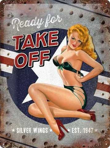 Metal Sign, Pin Up Ready for take off 30x40 cm (NEW)