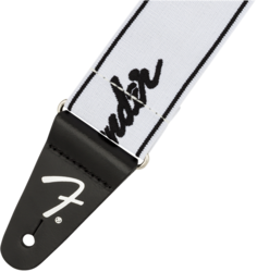 Fender WeighLess Running Logo Strap-kitarahihna valkoinen/musta (uusi)